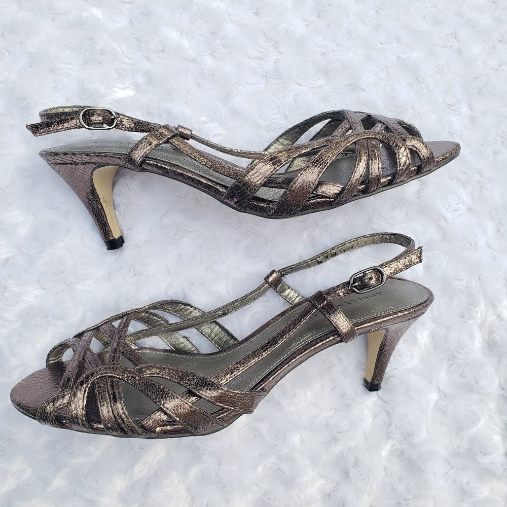 Adrianna Papell size 7M metallic strap open toe heels
